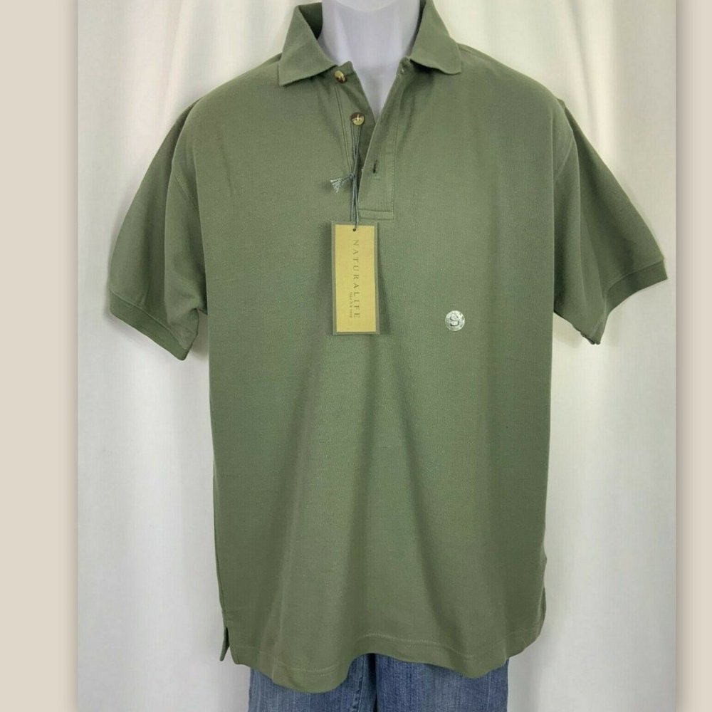 Mens Naturalife Size Small Sage Green Knit Short Sleeves Polo Golf Shirt NWT